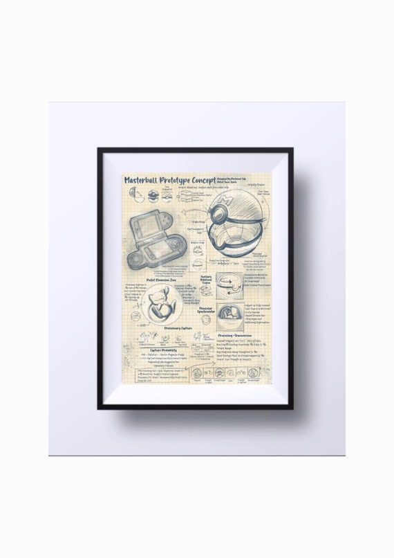 Masterball Blueprint Pokemon Art Framed Print