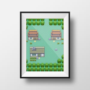 Pokemon Karte Littleroot Town gerahmtes Druck-Poster / Pokemon-Geschenk - - Spielezimmerdeko