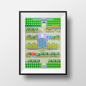 Pokemon-kaart Saffron City ingelijste poster met print / PokemonGift - decoratie speelkamer