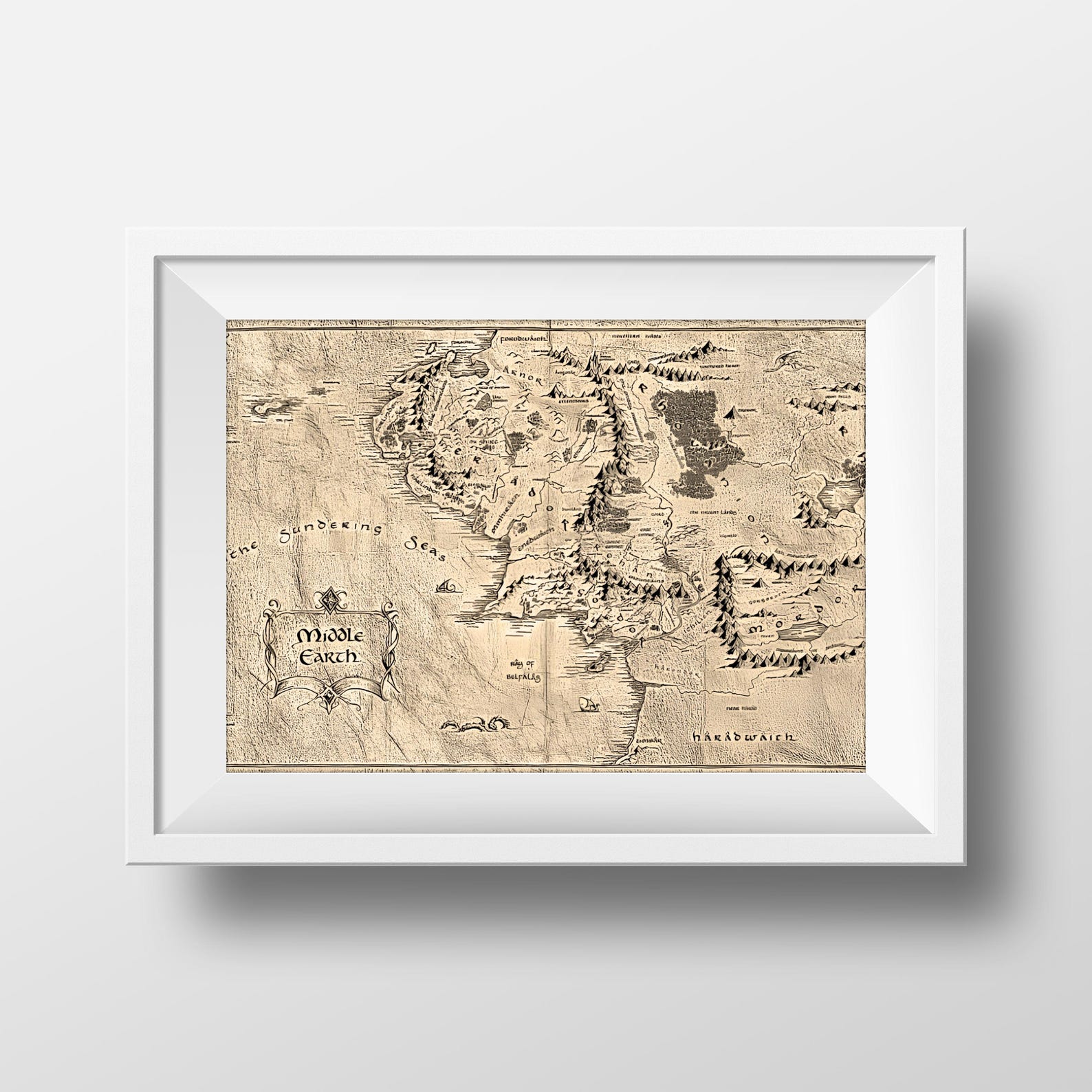 Middle Earth Map - Lord of the Rings Art Print - Framed - Etsy