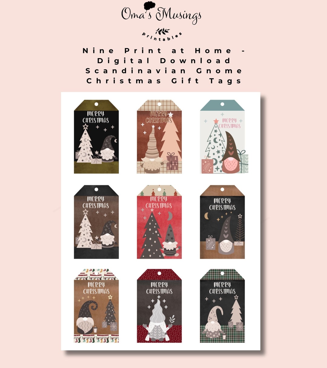 Printable Christmas Gift Tags Scandinavian Gnome Christmas - Etsy