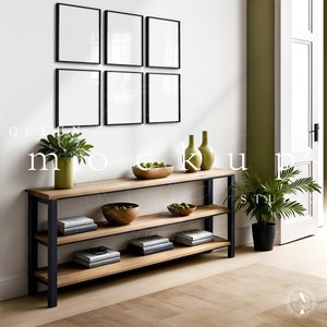 Black Wooden Frame Mockup: Vertical 6-Frame Wall Display (PSD)