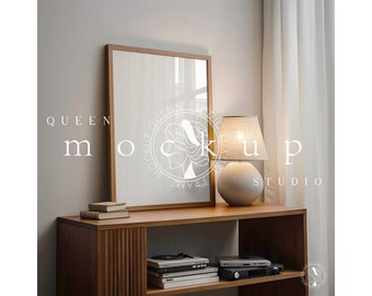 Leaning Wood Frame Mockup: Dark Room Scene, ISO A (PSD Digital Download)