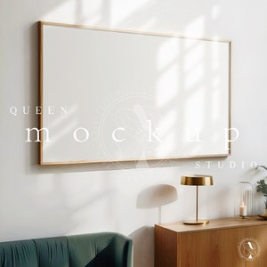 16x9 TV Frame Mockup: Modern Room, Wood Frame (Digital Download)