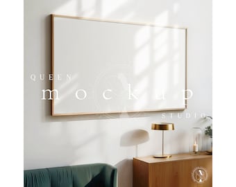 16x9 TV Frame Mockup: Modern Room, Wood Frame (Digital Download)