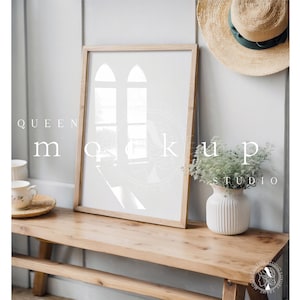 DIN A Leaning Wood Frame Photoshop Mockup Template in Interior Room Scene, 8x11 PSD  Frame Mockup for Poster and Art Prints Design, Mockup
