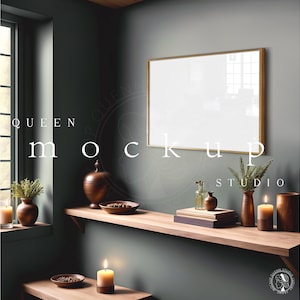 Vintage Wood Frame Mockup: Interior Scene (PSD & JPG)