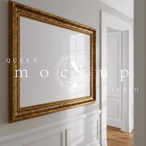 Goldrahmen Mockup, Antiker Rahmen Mockup, Nahaufnahme Rahmen Mockup, Landschaft Mockup, Gold Posterrahmen, Horizontales Antikes Mockup, Retro Mockup