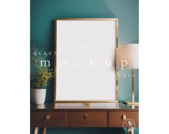 Mockup de Moldura Interna Dourada: Pôster/Impressão Moderna (PSD, JPG)