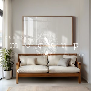 16x9 TV Frame Mockup: Modern Room, Wood Frame (PSD & JPG)