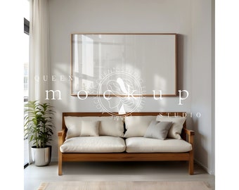 16x9 TV Frame Mockup: Modern Room, Wood Frame (PSD & JPG)