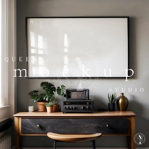 16 x 9 TV Frame Photoshop digitale mockup sjabloon voor afdrukken in moderne kamer, zwarte mockup frame, poster frame mockup, landschap frame mockup,