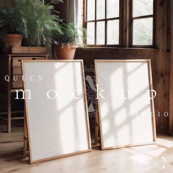 2 Bilderrahmen Mockup, Holzrahmen Mockup, Boho Style Rahmen Mockup, DIN A Größe Mockup, Posterrahmen aus Holz, Photoshop a4 Mockup, Duo Mockup