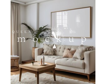 16x9 TV Frame Mockup: Modern Room, Wood Frame (PSD, JPG)