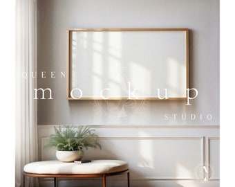 16x9 TV Frame Mockup: Wood Poster, Landscape Artwork (PSD, JPG)