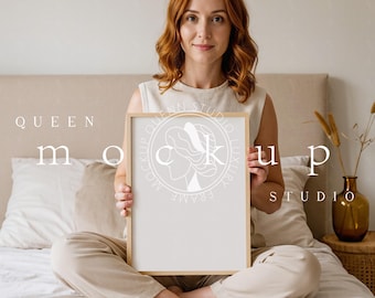 DIN A4 Person Frame Mockup: Wooden Art Template, Person Poster Display (PSD, JPG,)