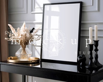 A4 Black Frame Mockup: Poster Art Display, Photoshop Template, Mock up  (PSD,JPG)