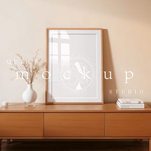 3x4  Wood Frame Photoshop Digital Mockup Template for Print in Modern Room, Retro Mockup Frame, Poster Frame Mockup, Landscape Frame Mockup