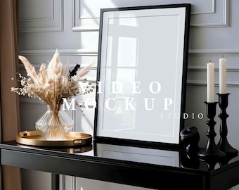 Video Black Frame Mockup: Poster Art Display, İnterior Luxury Style, (PSD,MP4,MOV)