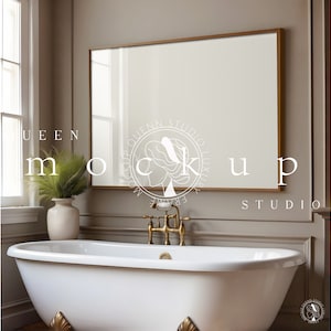 Bathroom Frame Mockup: Wooden Poster, DIN A Size (PSD, JPG)