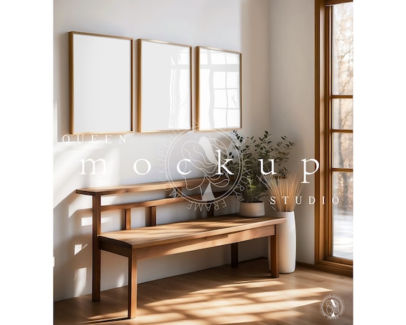 Wood Frame Mockup: Set of Three 8x11 A4 Frames (Digital Download)