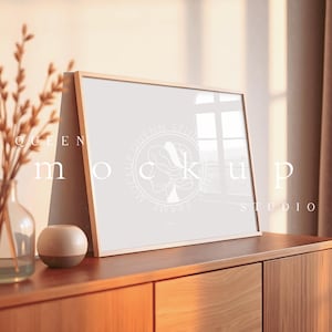 4x3  Wood Frame Photoshop Mockup Template , Horizontal Frame Mockup, 4x3 Digital Frame PSD Mockup For Prints, Mock up, Modern Frame Mockup