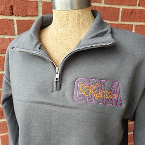 Personalized Quarter Zip CNA Pullover, QMA Profession Sweatshirt, Embroidered Nursing School Grad Gift,  Certified Nursing Assistant Shirt