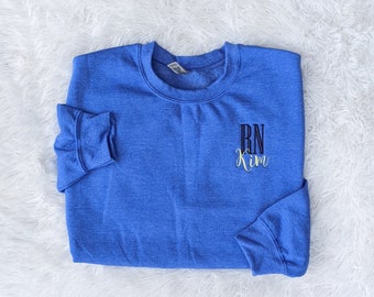 Embroidered Crewneck Nurse Sweatshirt, Engraved Monogram, RN Grad Gift, Thank you Nurse Gift, Student Nurse Sweatshirt