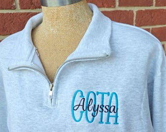 Certified Occupational Therapy Assistant Quarter Zip Sweatshirt, COTA Pullover Sweatshirt, Physical Therapy Shirt, Embroidered OT Shirt