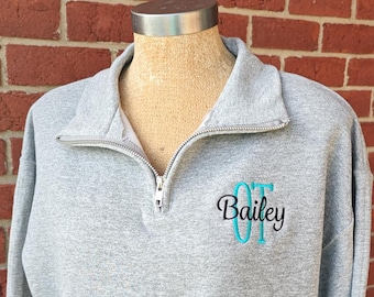 Occupational Therapy Quarter Zip Sweatshirt, OT Pullover Sweatshirt, Occupational Therapy Shirt, Custom Embroidered OT Assistant Pullover