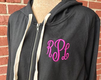 Personalized Monogram Full Zip Up Jacket, Winter Bridal Party Jacket, Embroidered Hooded Sweatshirt, Gifts for Her, Wedding Party Attire