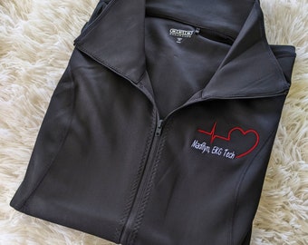 Registered Nurse Full Zip Up Jacket, Polyester Spandex Medical Shirt