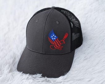 Personalized American Eagle Hat, Personalized Trucker Hat, Structured Hat, American Pride, Proud To Be An American, Red White and Blue Hat