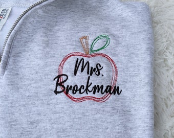 Personalized Quarter Zip Teacher Pullover Sweatshirt, School Sweatshirt, Embroidered Teacher Graduation Gift,  Student Teacher