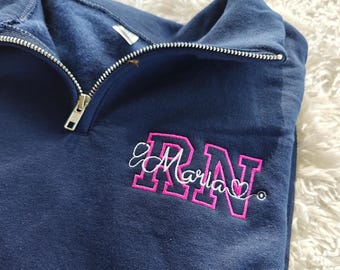 Personalized Quarter Zip Nurse Pullover, Medical Profession Sweatshirt, Embroidered Nursing Graduation Gift Pullover,  Student Nurse Gift