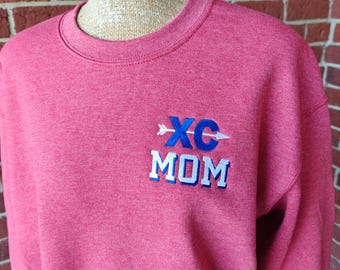 Custom Embroidered Cross Country Mom Crewneck Sweatshirt: Left Chest Soft Comfortable Sport Shirt