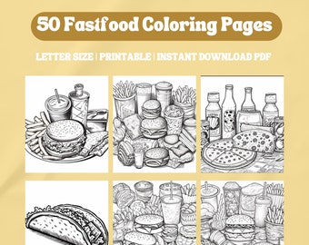 Fast-food Coloring Pages for Kids |Printable Coloring Pages |Fast Food Coloring for Adults| Digital Download |Mindfulness Coloring