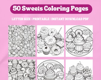 Sweets Coloring Pages for Kids |Printable Coloring Pages |Sweets Coloring for Adults| Digital Download |Mindfulness Coloring