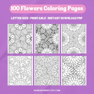 Flowers Coloring Pages for Kids |Printable Coloring Pages |Flowers Coloring for Adults| Digital Download |Mindfulness Coloring