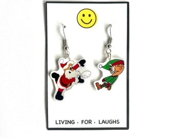 Santa and Elf Snowball Fight Earrings, Christmas Earrings, Unique Earring, Christmas Gift, Holiday Earrings, Funny Holiday, livingforlaughs