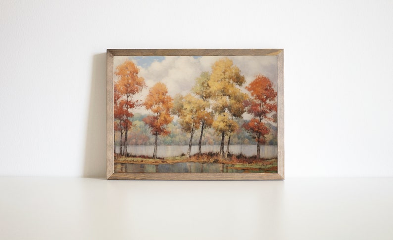 Autumn Trees Painting Fall Wall Art Vintage Landscape Print Rustic Wall Art 351 image 6