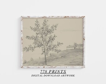 Neutral Botanical Wall Decor | Simple Nursery Art Print | Vintage Drawing | Digital Art | 245