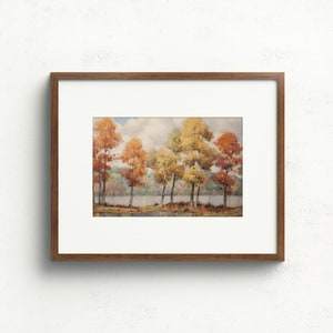 Autumn Trees Painting Fall Wall Art Vintage Landscape Print Rustic Wall Art 351 image 5