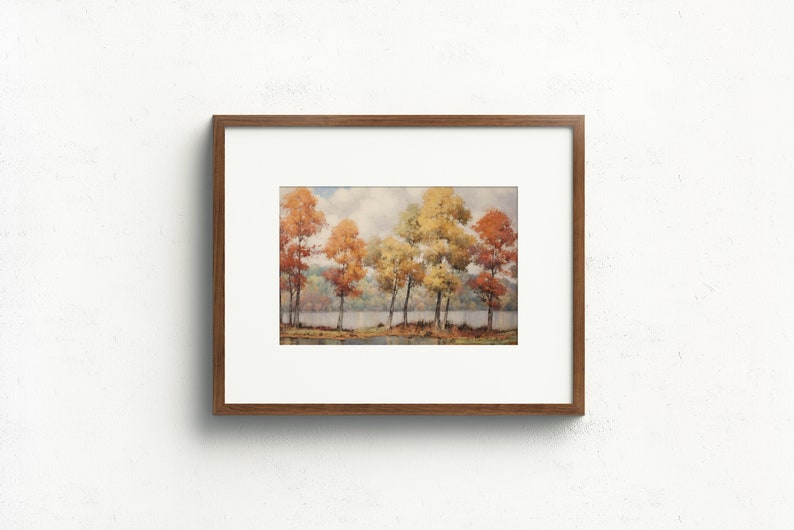 Autumn Trees Painting Fall Wall Art Vintage Landscape Print Rustic Wall Art 351 image 5