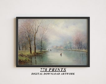 European River Landscape Painting | Colorful Vintage Art | Digital Download PRINTABLE | 37