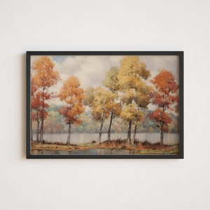 Autumn Trees Painting Fall Wall Art Vintage Landscape Print Rustic Wall Art 351 image 4