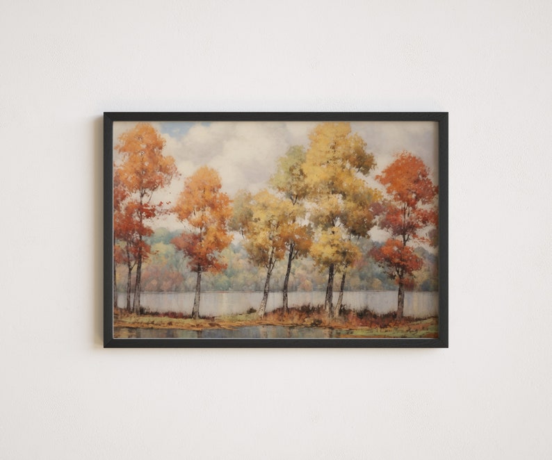 Autumn Trees Painting Fall Wall Art Vintage Landscape Print Rustic Wall Art 351 image 4