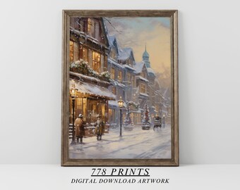 Christmas Town Landscape | Holiday Decor | Printable Poster | Snowy Cityscape | 323