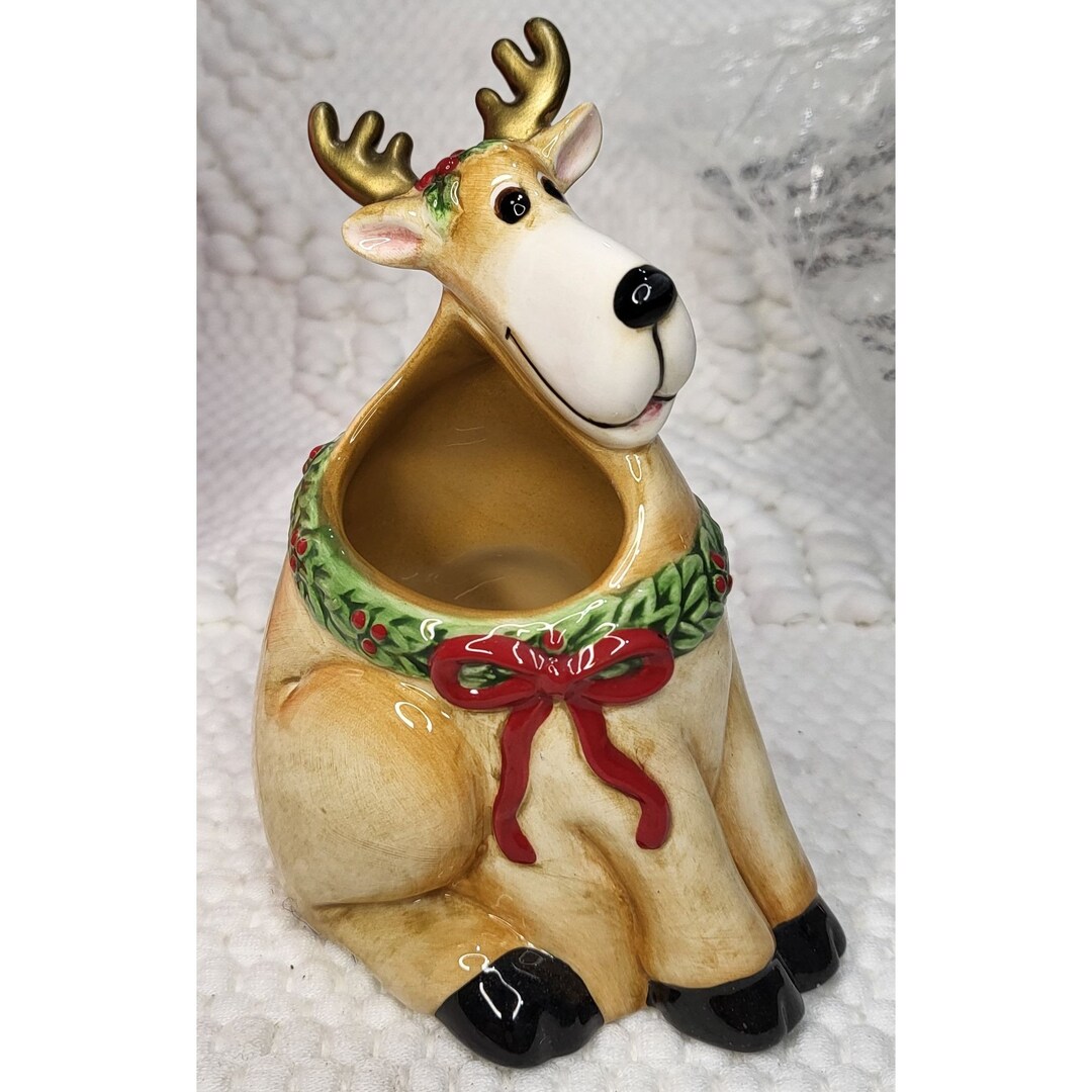 Fitz and Floyd Reindeer Christmas Caddy Candy Cane Holder Etsy