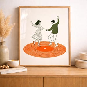 Stampa di coppia danzante retrò / Arte murale minimalista in vinile (download digitale)